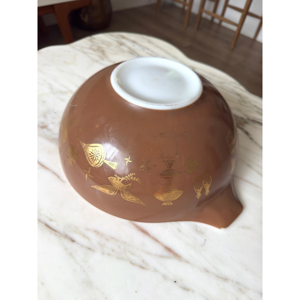 Vintage Pyrex Early American Cinderella 4 Qt Mixing Bowl #444 Brown Gold - Picture 6 of 9